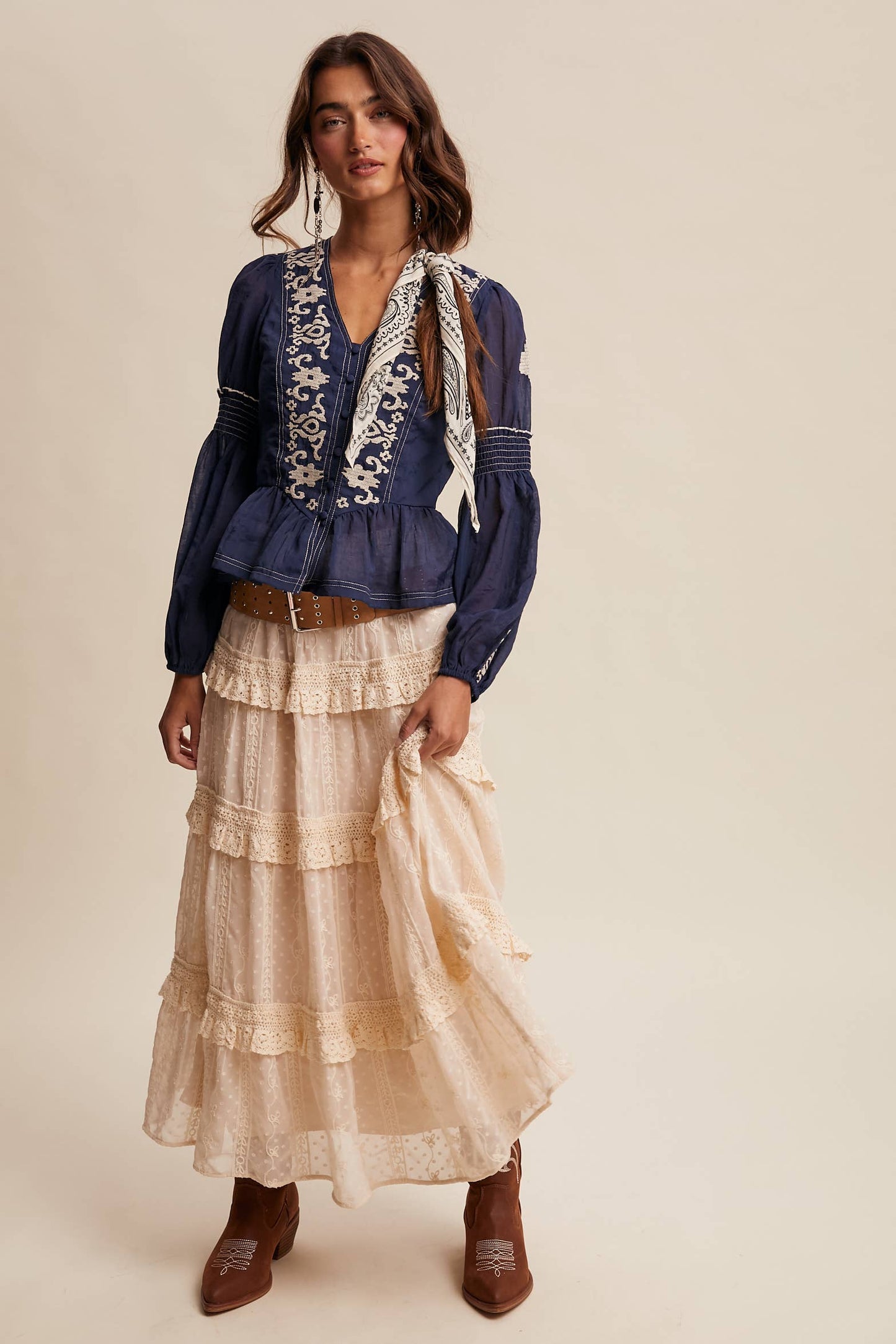 Embroidered Peplum Blouse