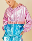 Color Block Hoodie Metalic Windbreaker: BLUE MULTI