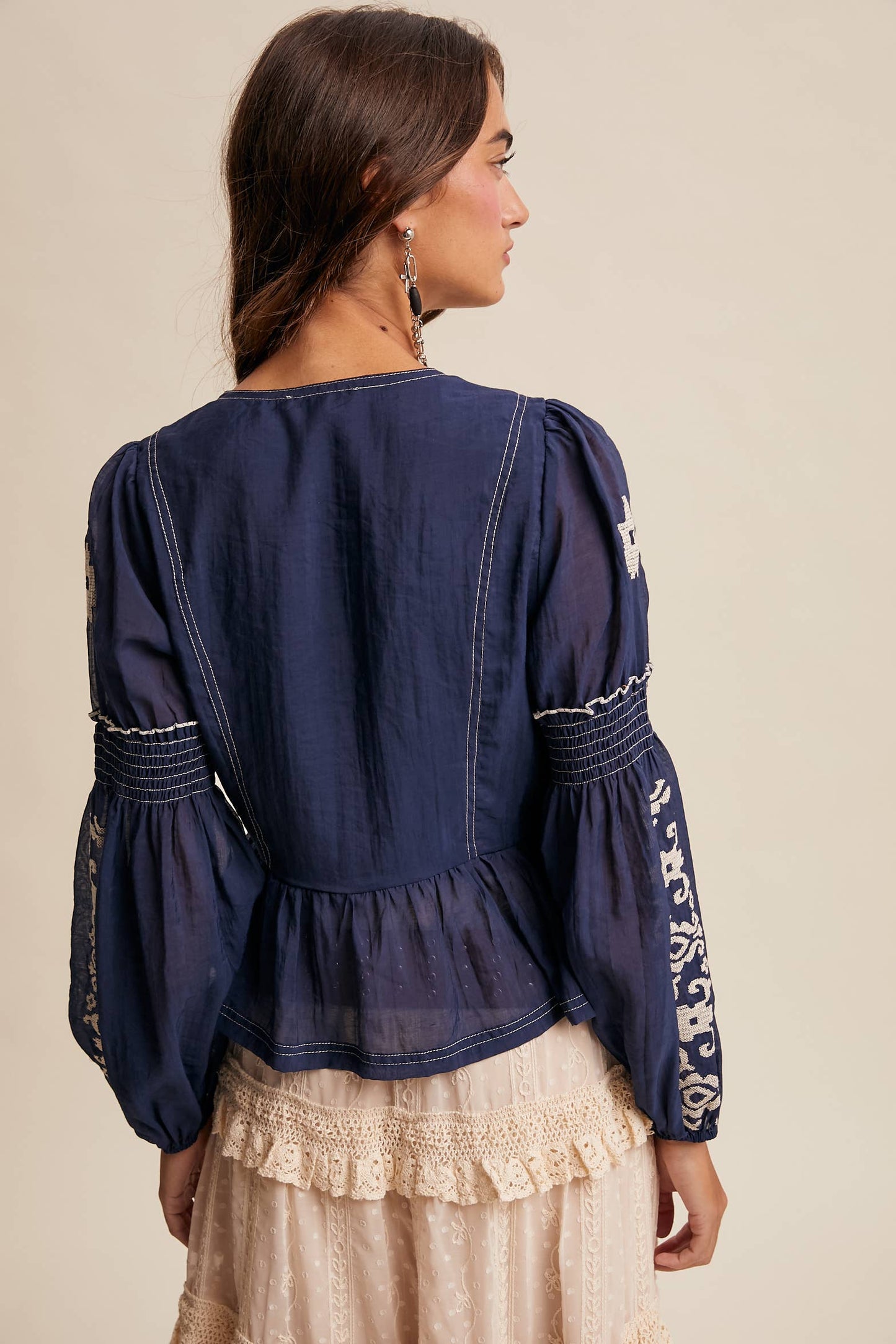 Embroidered Peplum Blouse