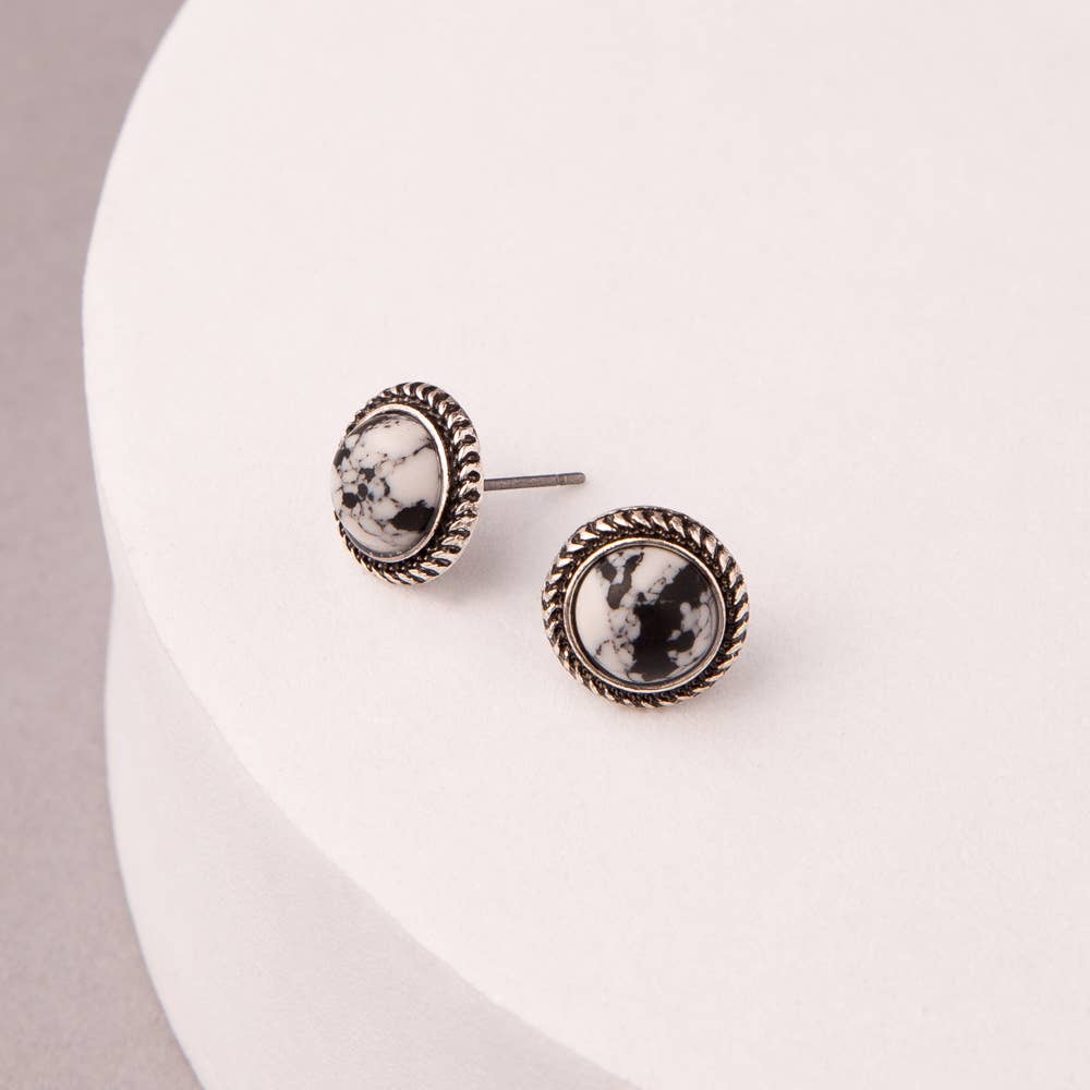 Western Button Post Earrings : White