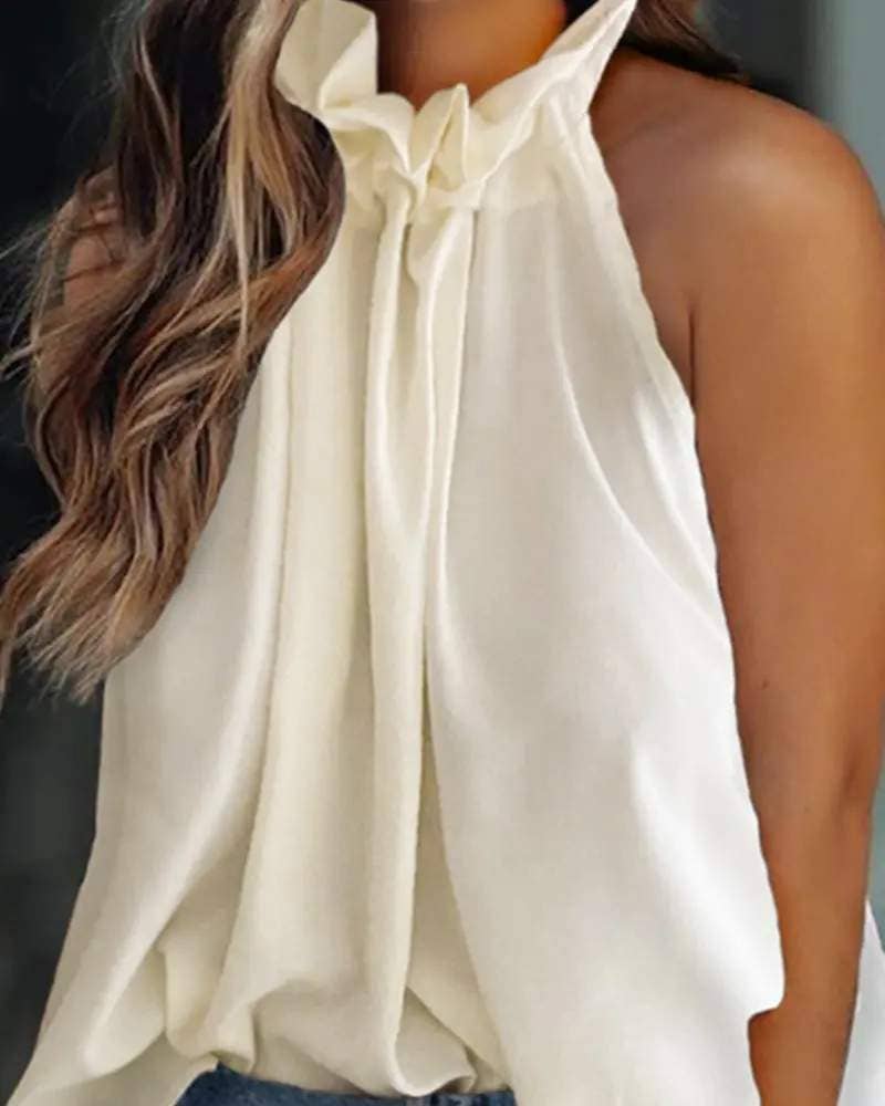 Frill hem sleeveless flowy tank top: YELLOW