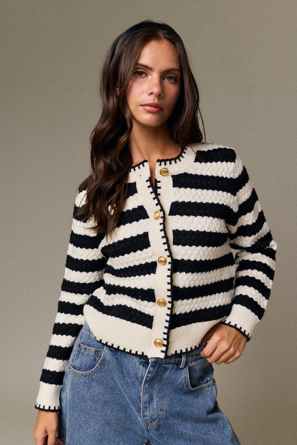 PC18520 - Mia Striped Cardigan: Black/White