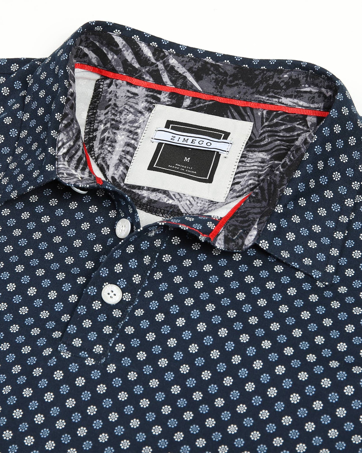 Men's Short Sleeve Polo Neck Stretch Casual Golf Work Shirt: Navy Dot