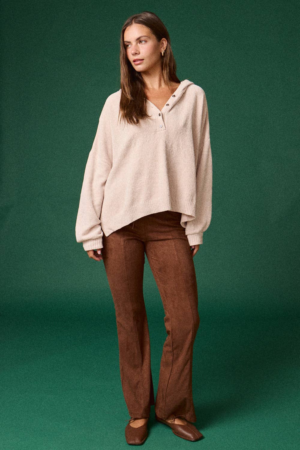 Oversized Button-Up Knit Sweater: MOSS GREEN