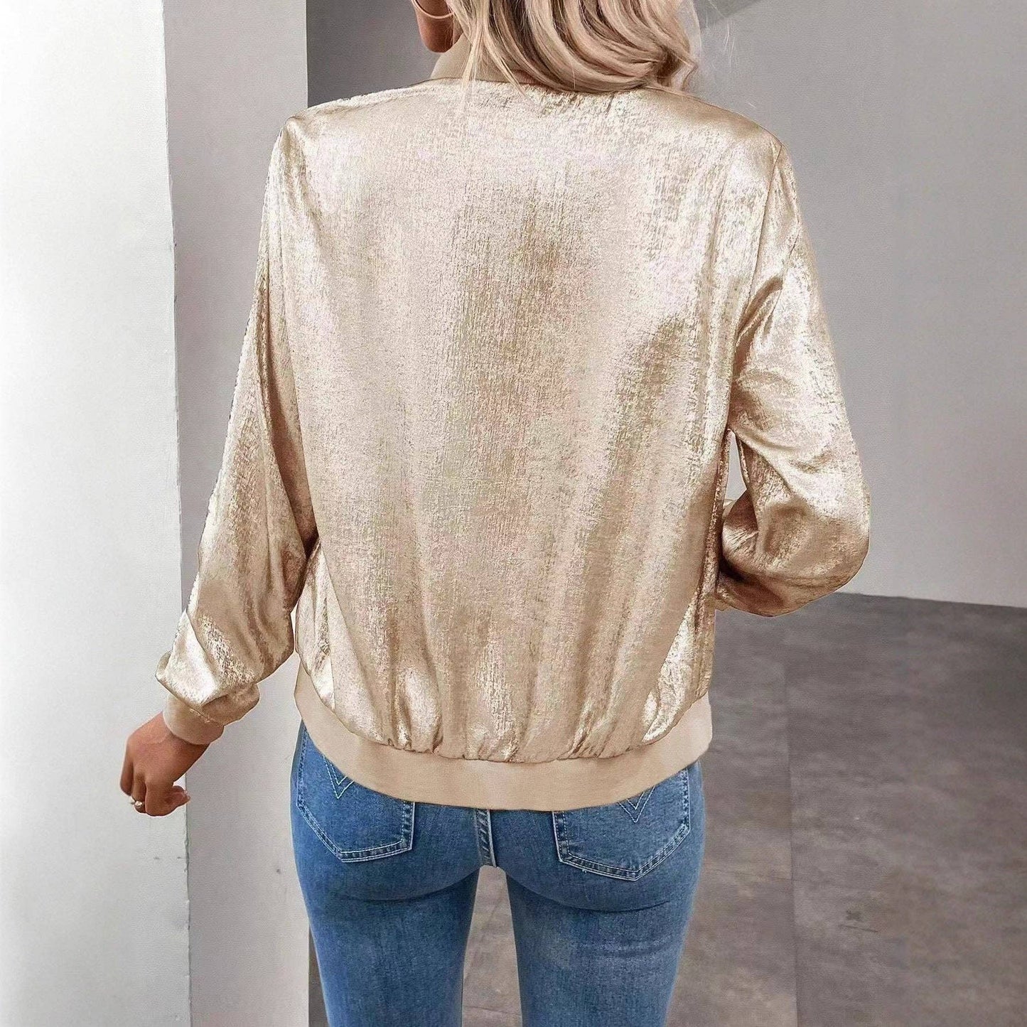Champagne Zipper Cropped Jacket