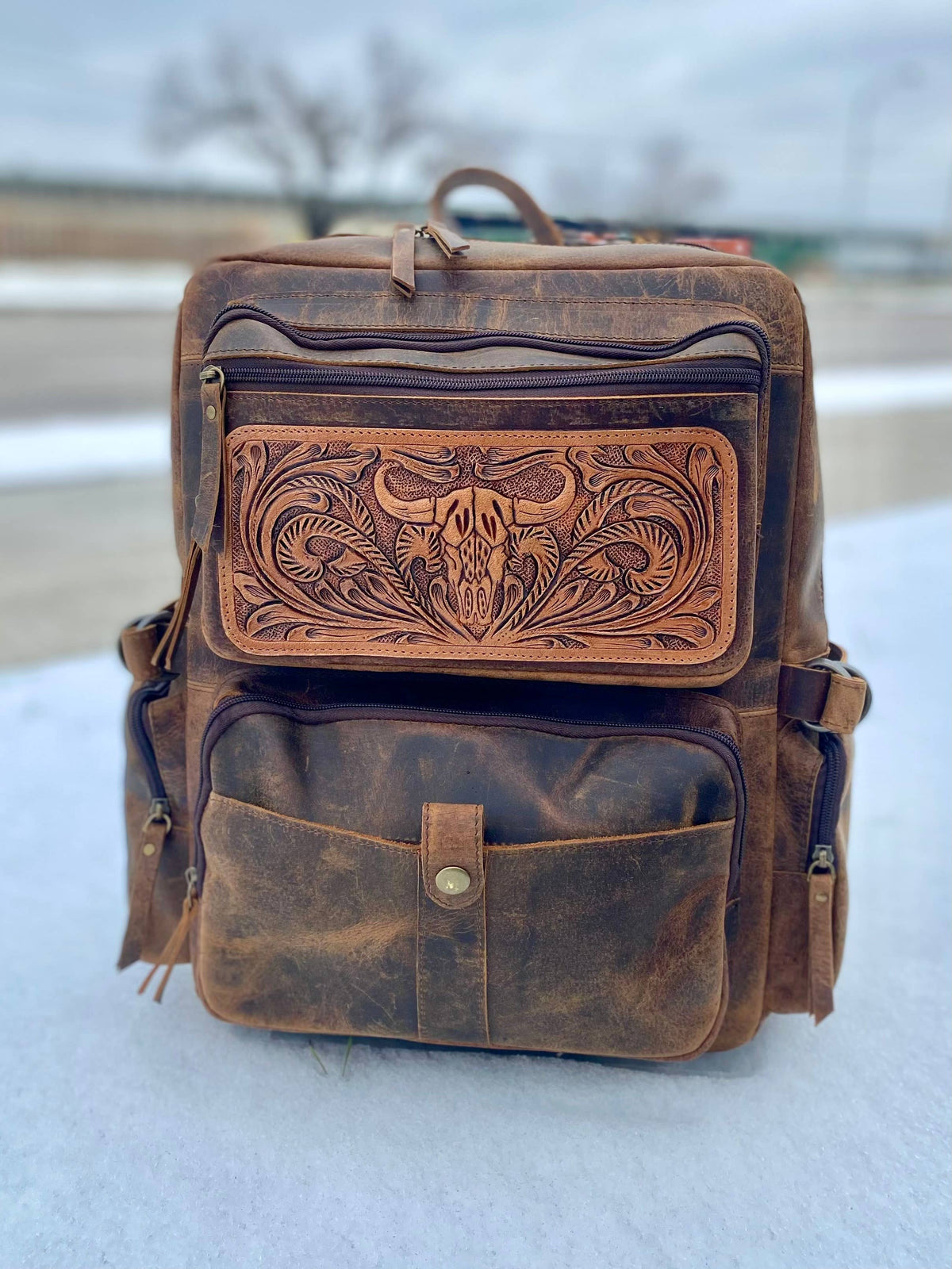 Rustic Backpacking Pack Longhorn Vintage Rustic Leather Backpack – Moss Rock Ranch