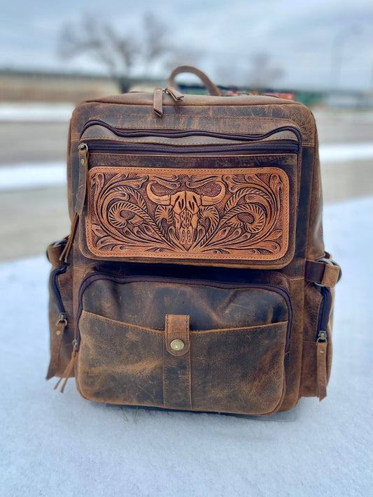 Longhorn Vintage Rustic Leather Backpack