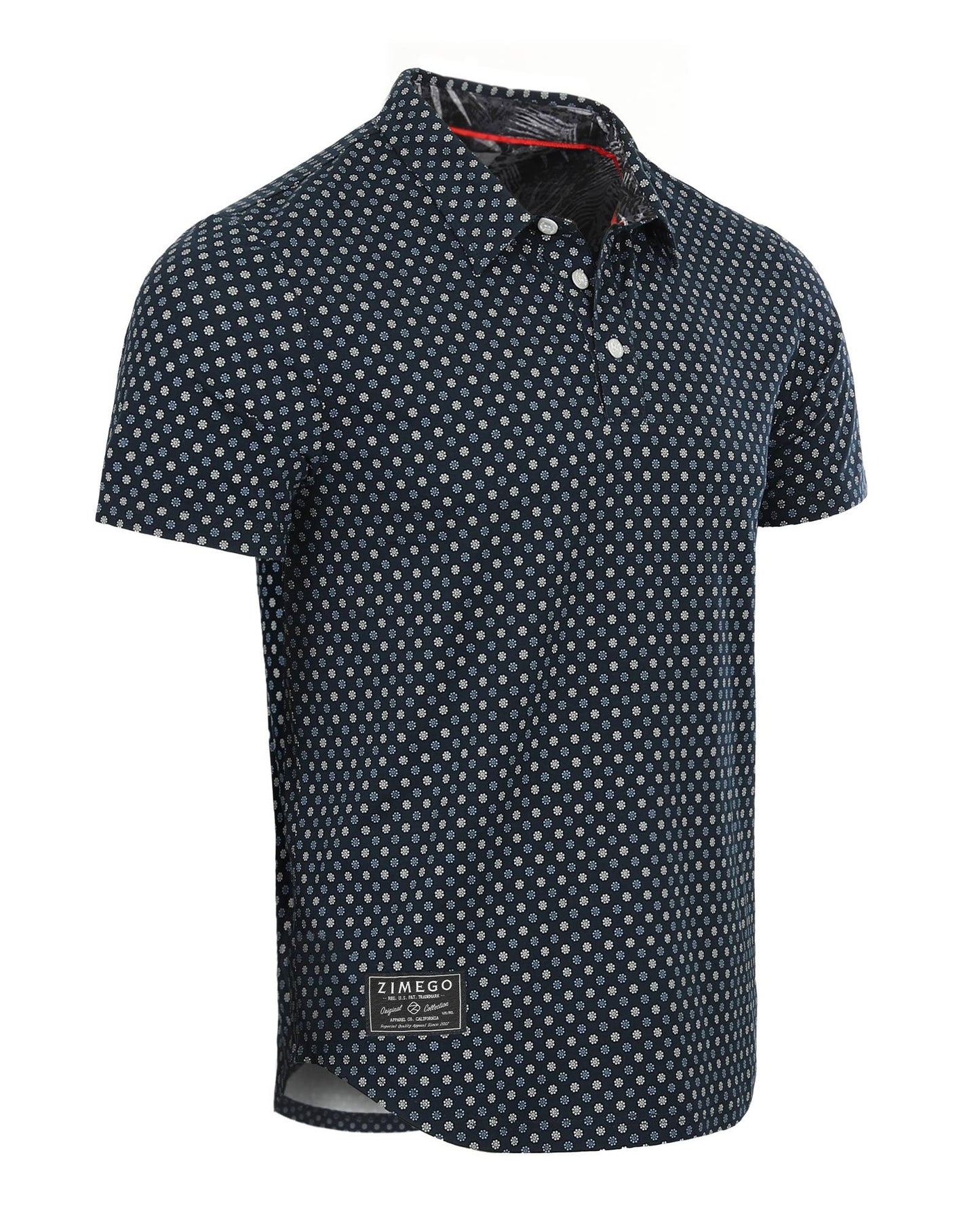 Men's Short Sleeve Polo Neck Stretch Casual Golf Work Shirt: Navy Dot