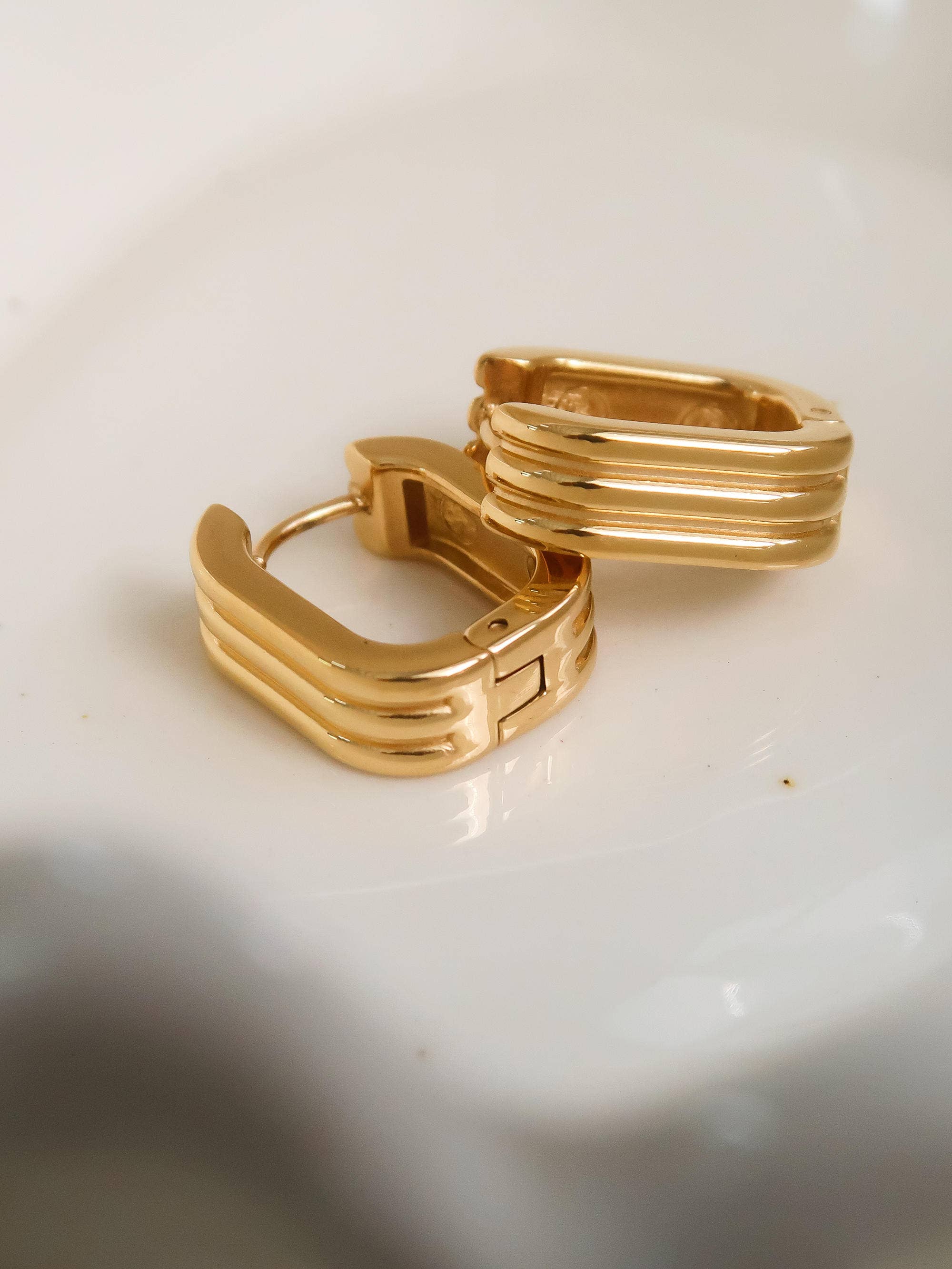 Stripe Hoop Earring: Yellow Gold