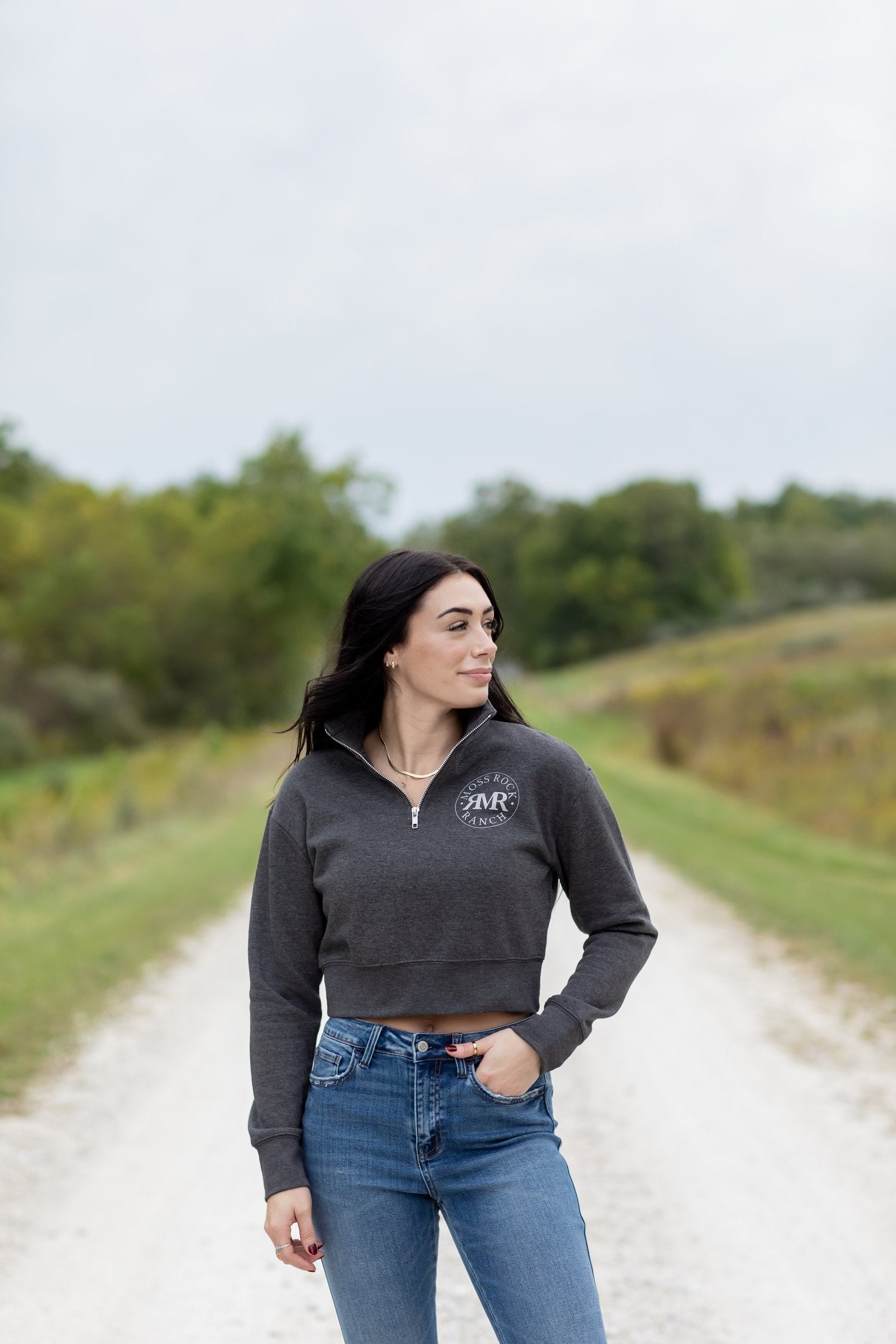 Four of a Kind Crop Quarter Zip: Grey