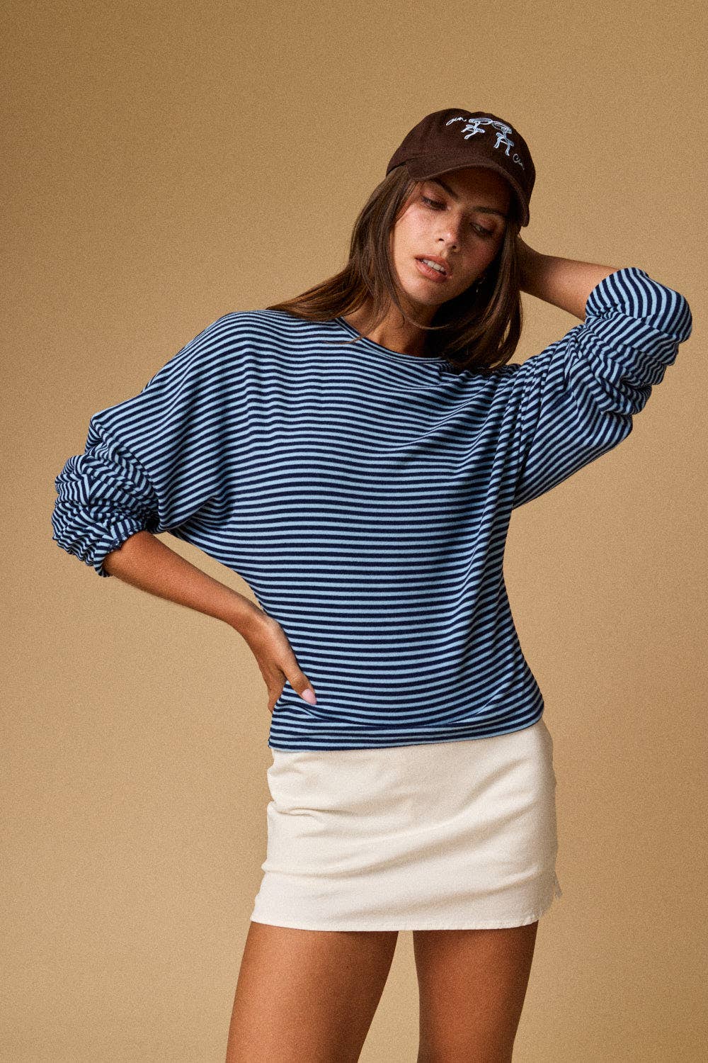 PT20107 - Slouchy relaxed fit striped long sleeves Top: BURGUNDY STRIPE / S-M-L (2-2-2)