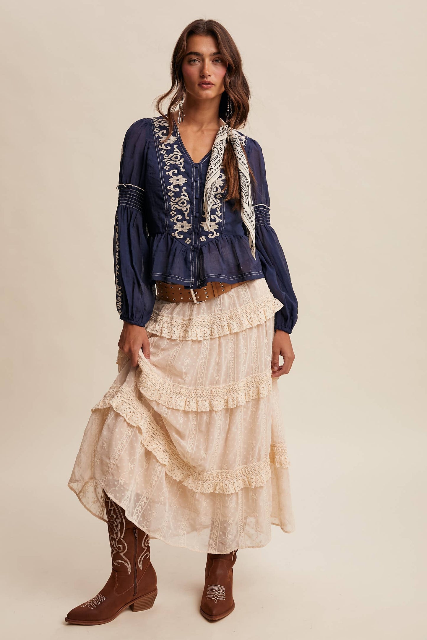 Embroidered Peplum Blouse