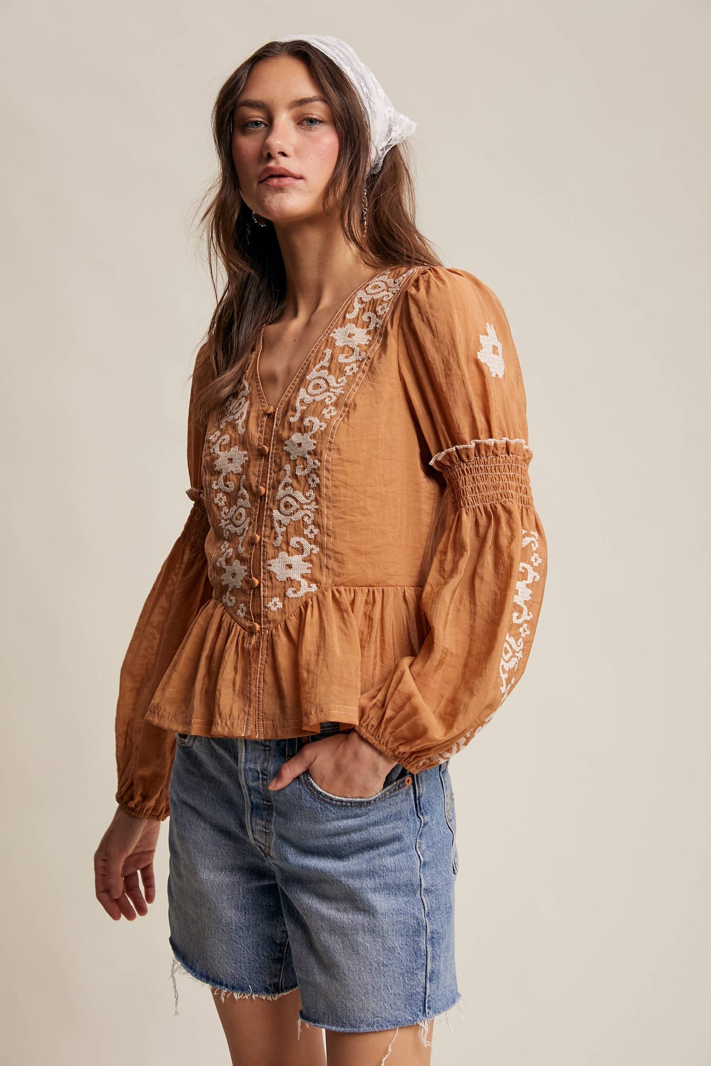 Embroidered Peplum Blouse