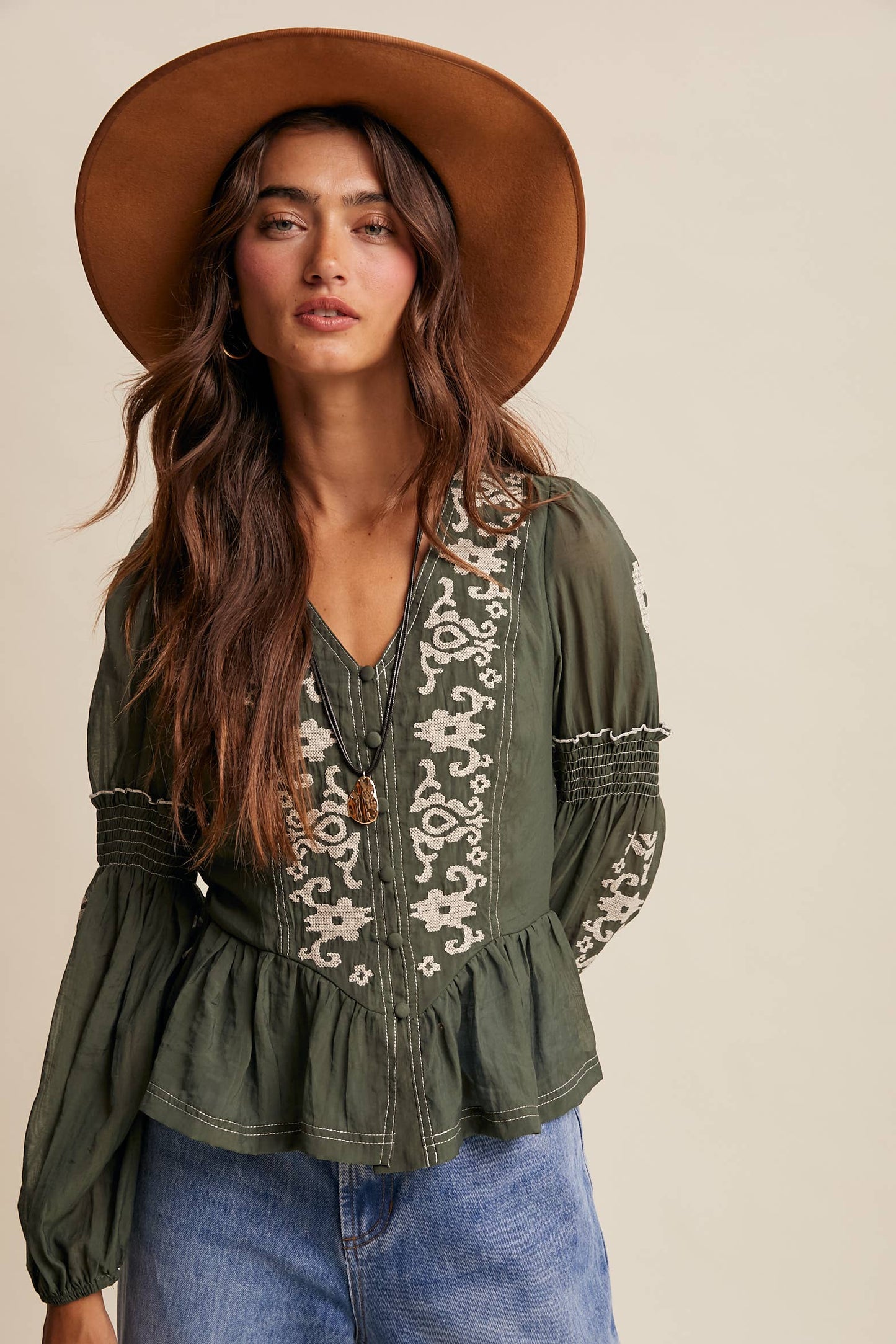 Embroidered Peplum Blouse