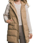 Hooded Long Quilted Puffer Vest: BLACK