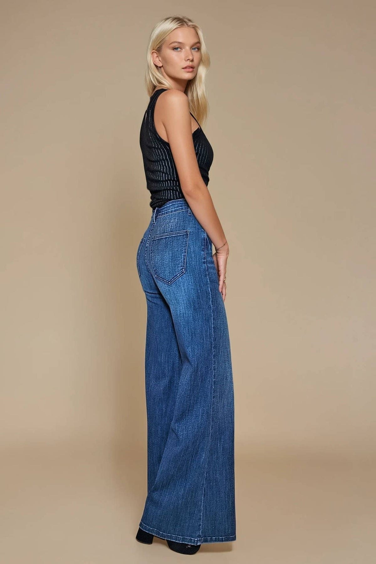 WIDE LEG TWO TONE WASHED JEANS