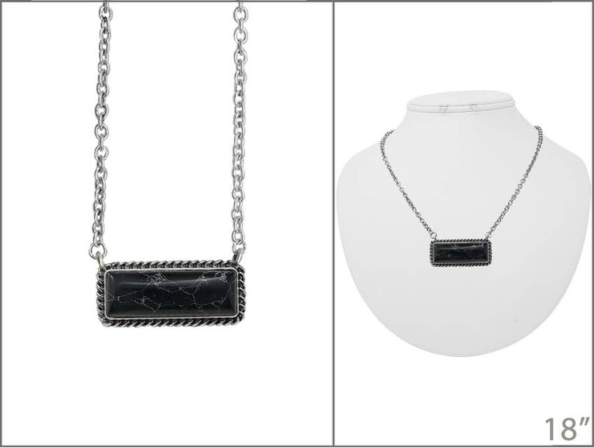 Western Semi Stone Bar Necklace: WHITE