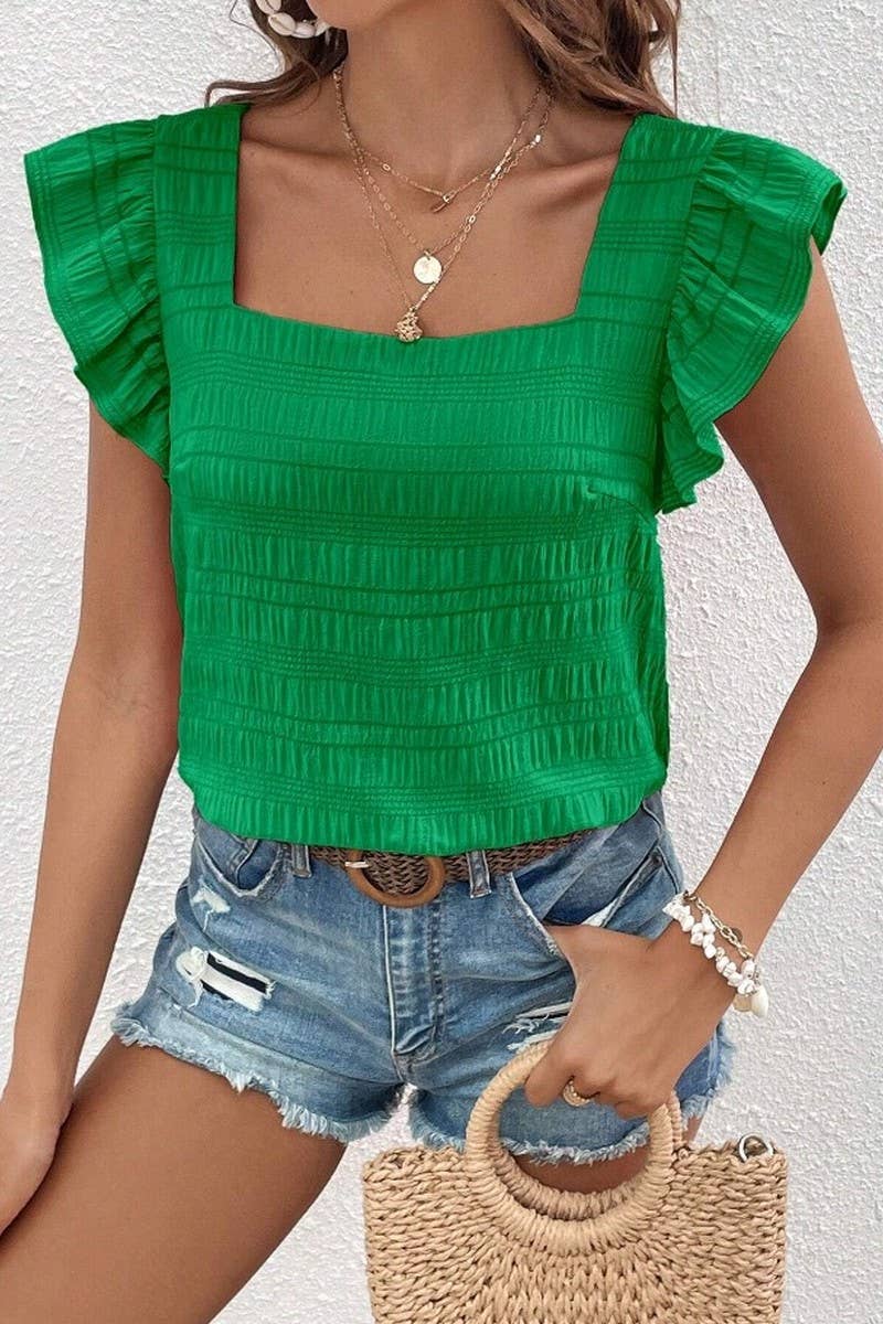 RUFFLED BLOUSE TOP: Green
