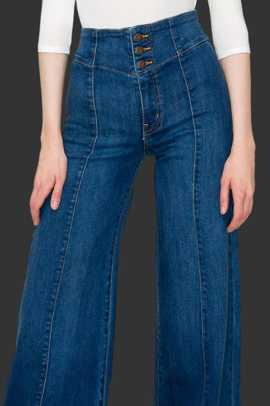 Wide Leg Denim Jeans in Medium Wash
