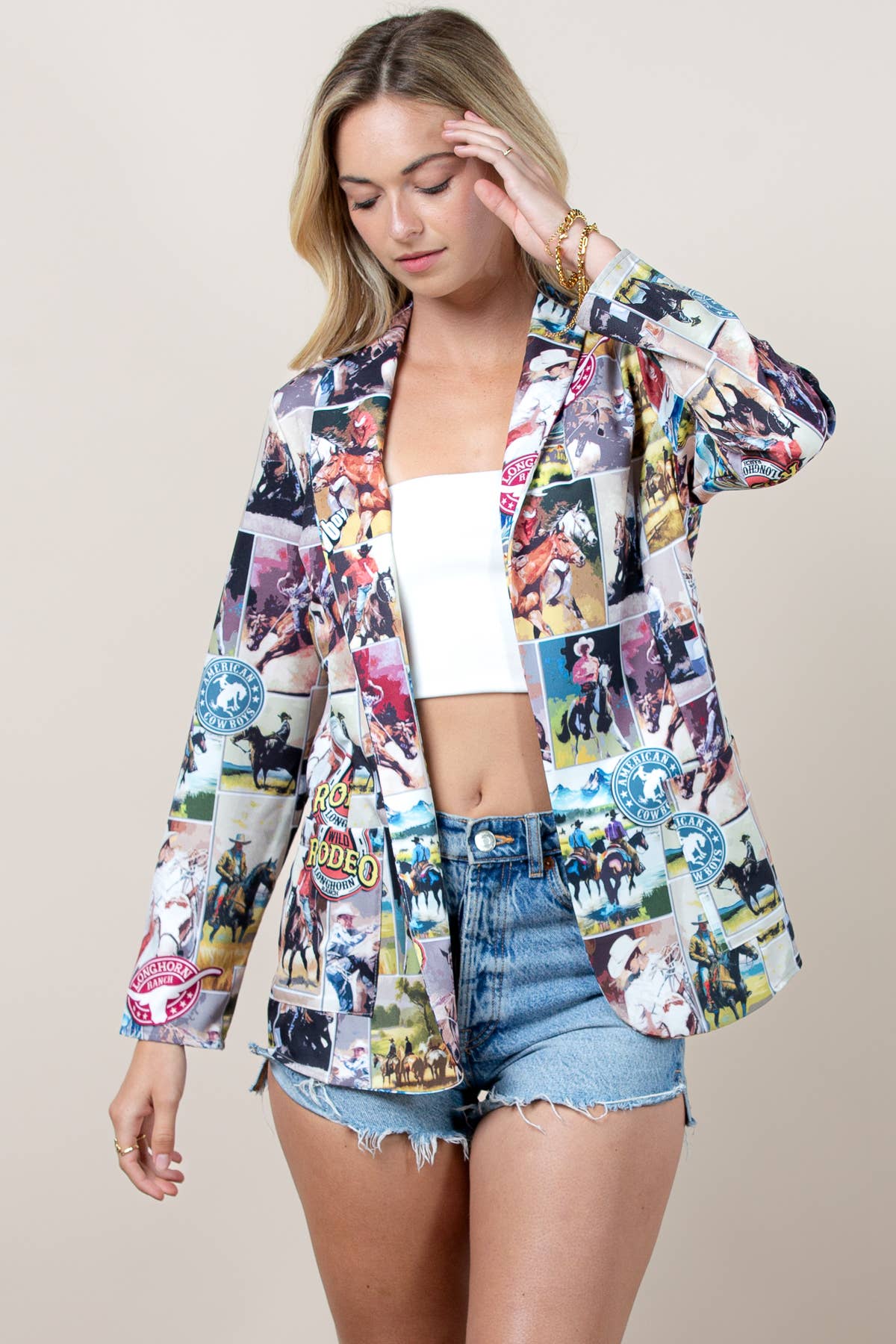 Milly Western Rodeo Print V Neck Blazer