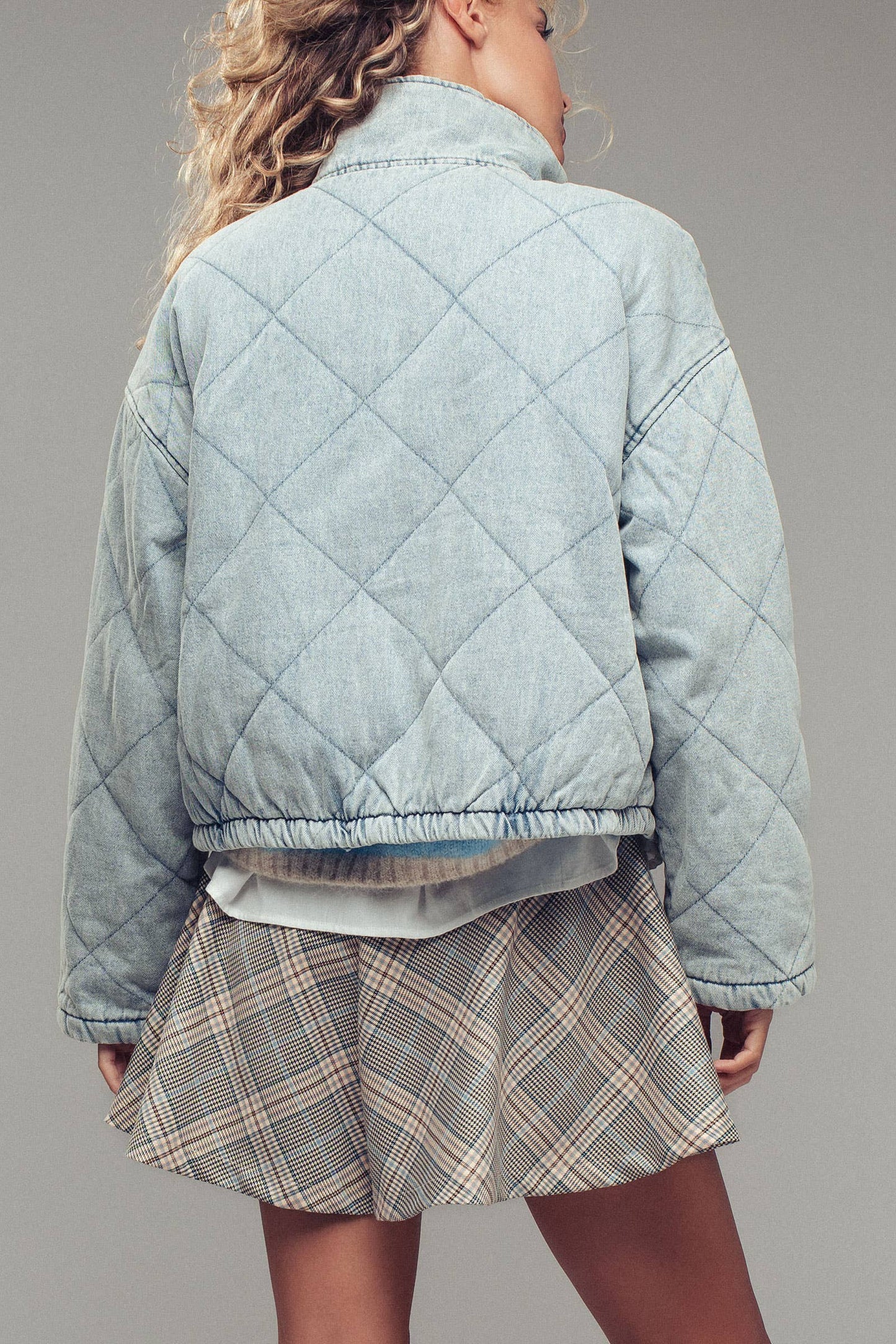 Oversized Quilted Denim Tie-Front Jacket