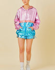 Color Block Hoodie Metalic Windbreaker: BLUE MULTI