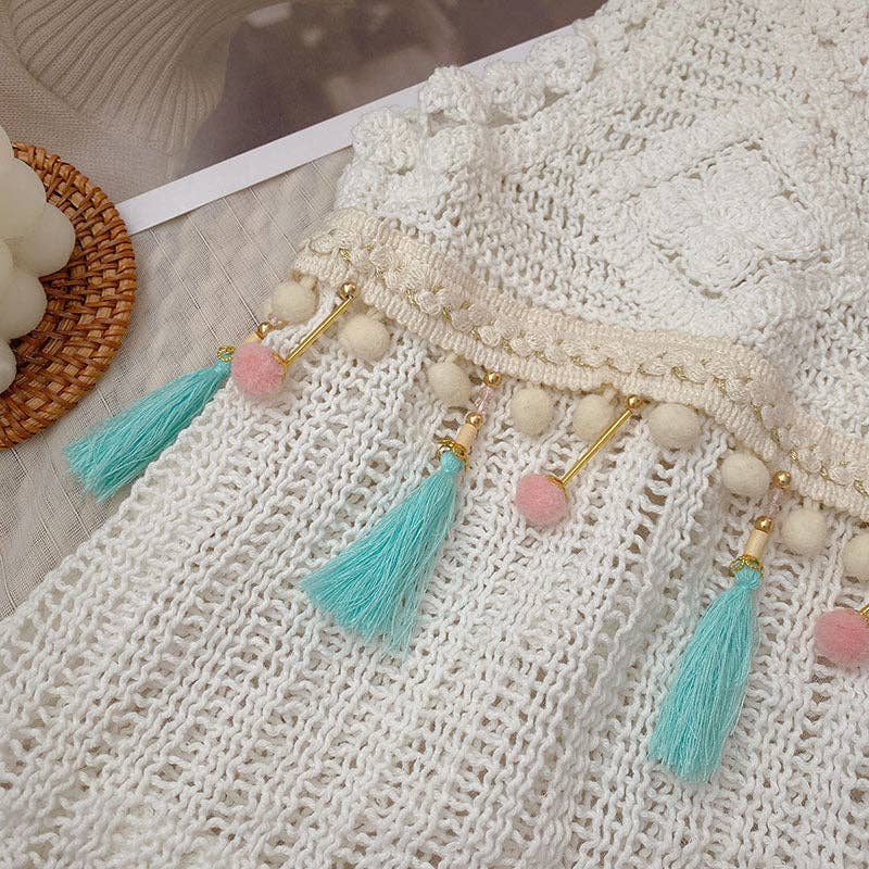 Vintage Fringe Hollow-Out Sleeveless Knit Vest: BEIGE / AVERAGE