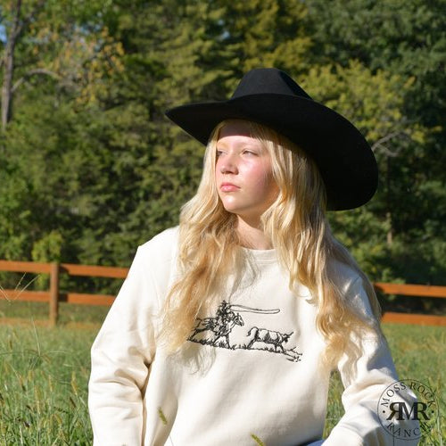 Cowpoke Embroidered Crewneck: Cream