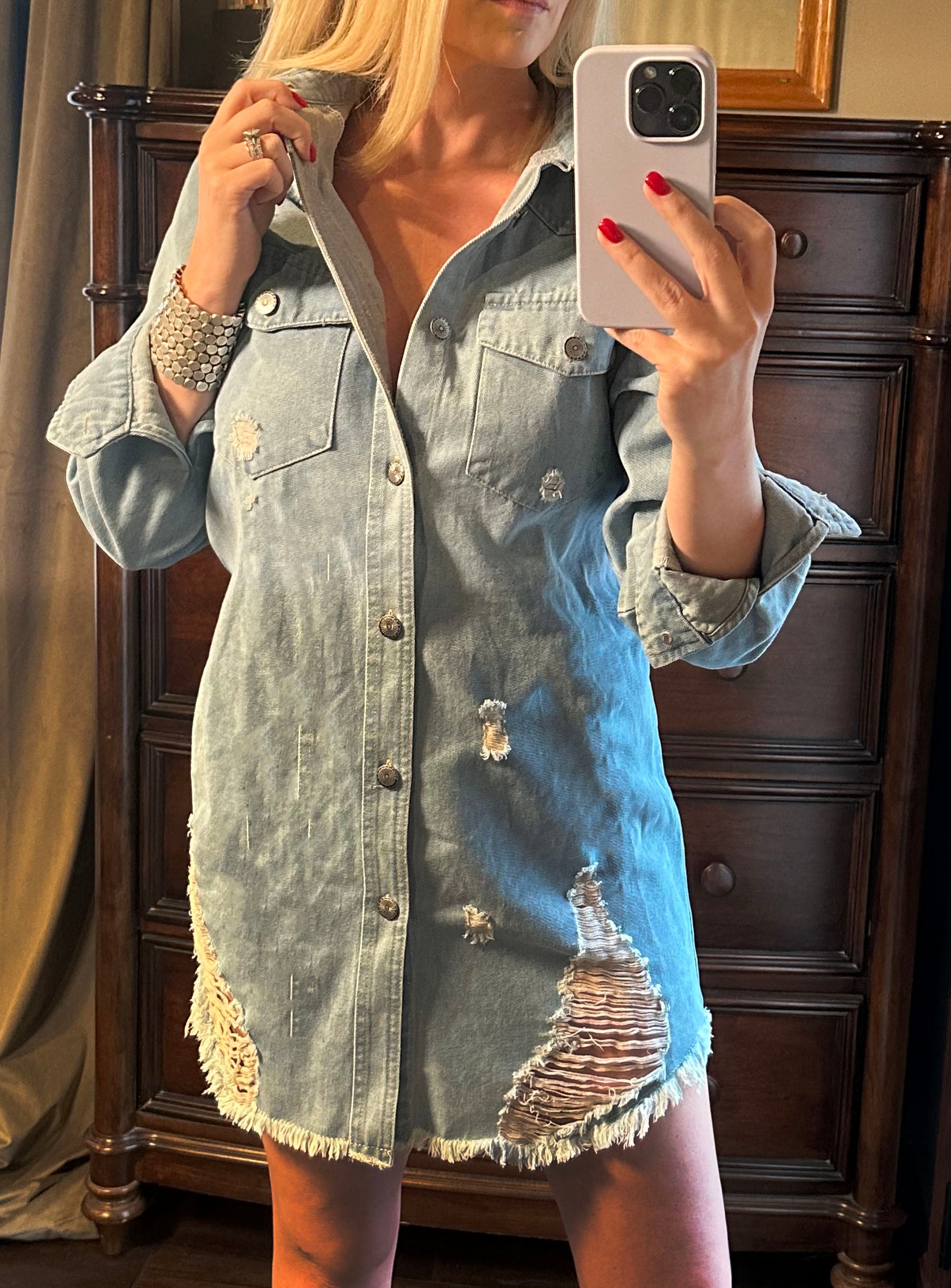 Distressed Denim Dress/Jacket