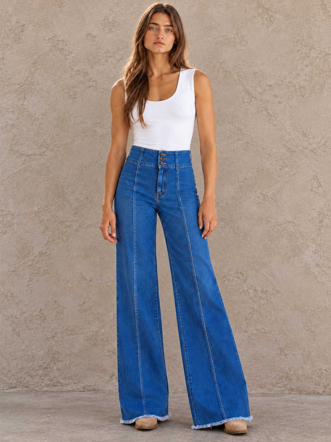 Wide Leg Denim Jeans in Medium Wash O2