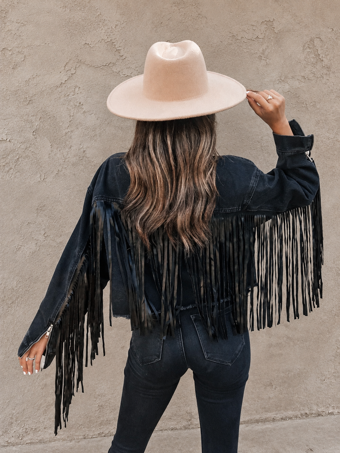 Denise Tassel Denim Jacket: Black