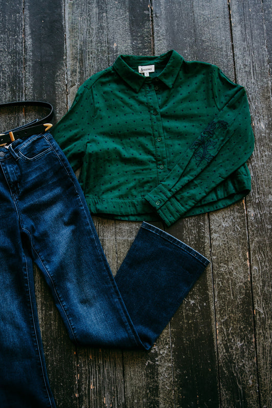 Hunter Green Polka Dot Floral Shirt