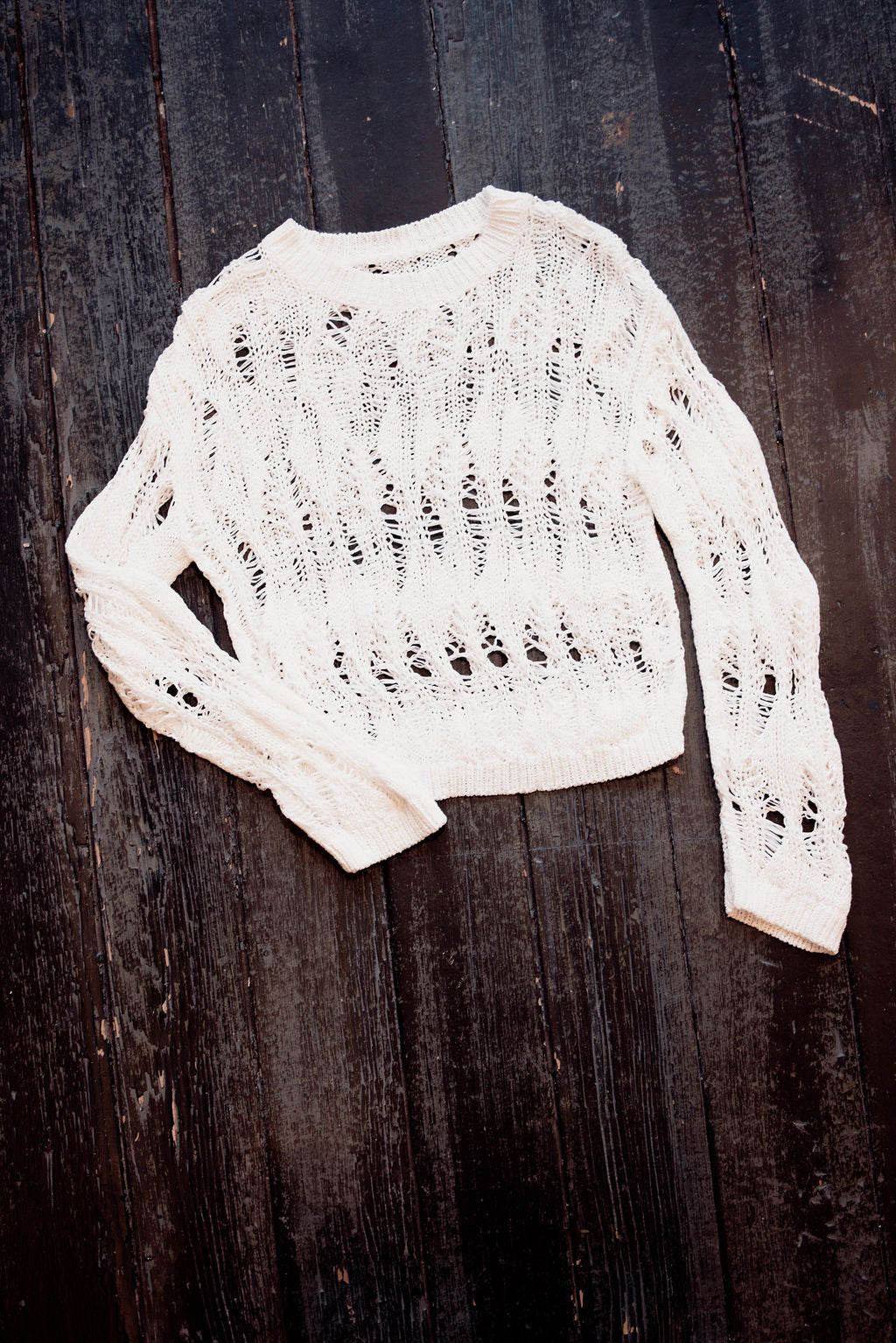 Crochet Crew Neck Loose Fit Sweater