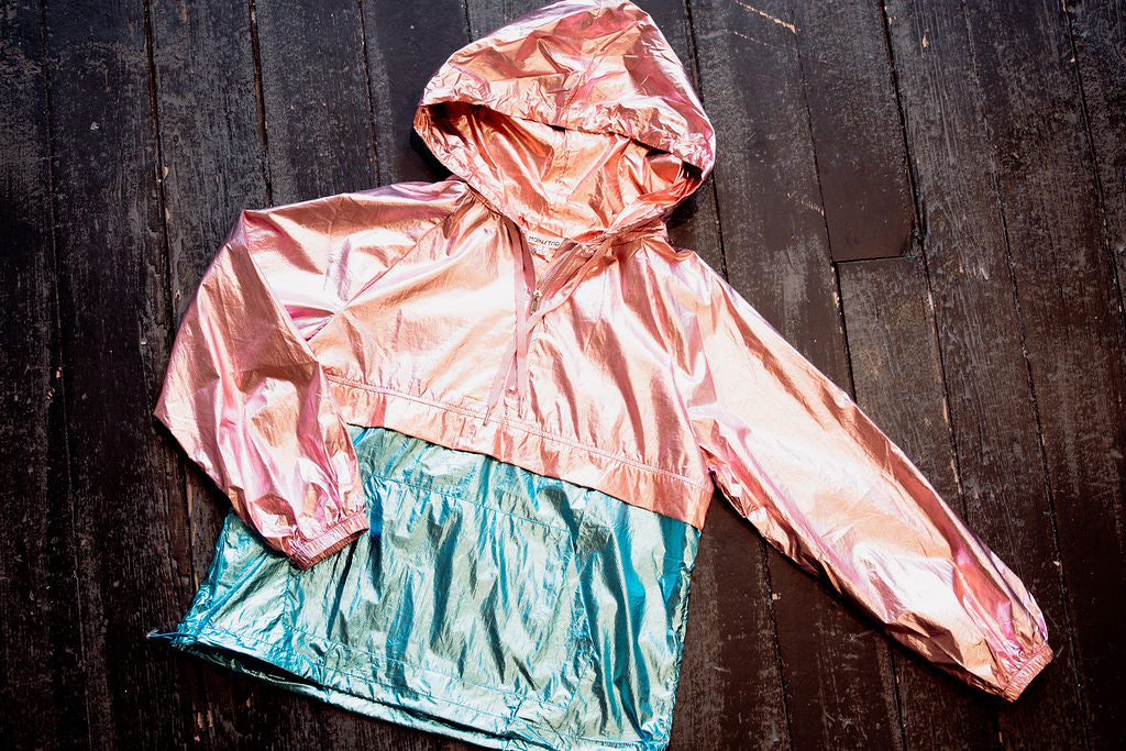 Color Block Hoodie Metallic Windbreaker
