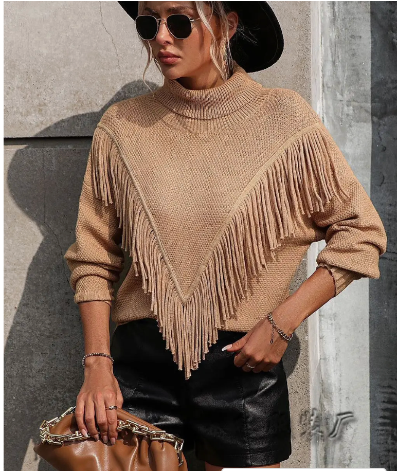 Fringe Turtleneck Sweater