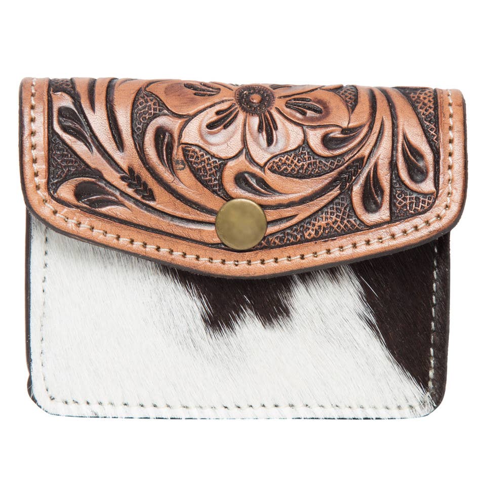 Tooling Leather Cowhide Purse Chile: Tan &amp; White