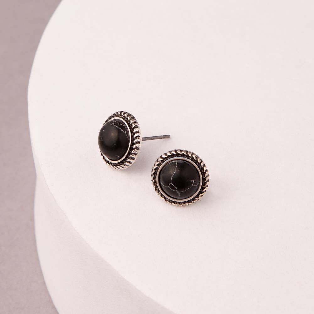 Western Button Post Earrings : White