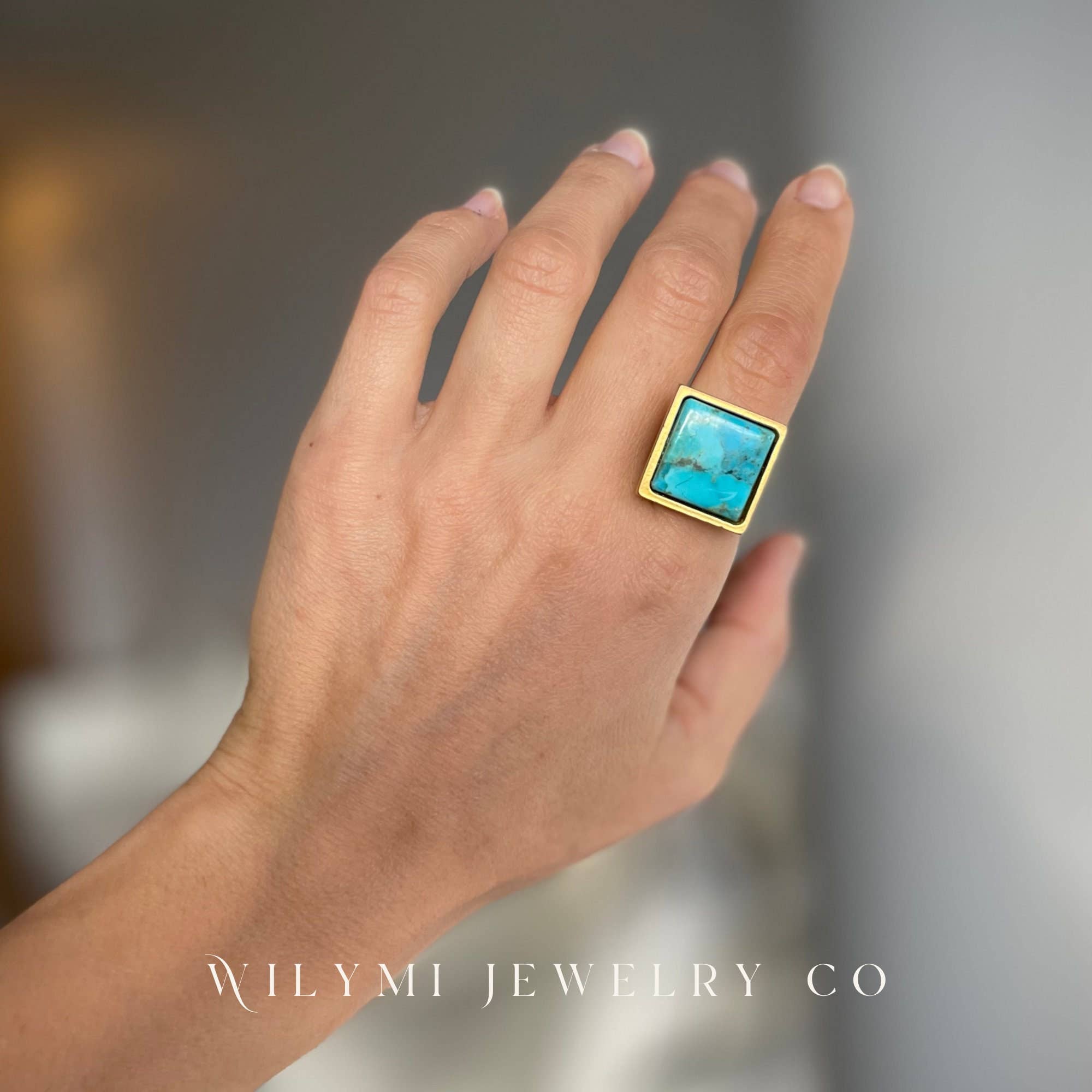 MM FULL PACKAGE Turquoise Ring | 16mm Square Stone I 24K GF