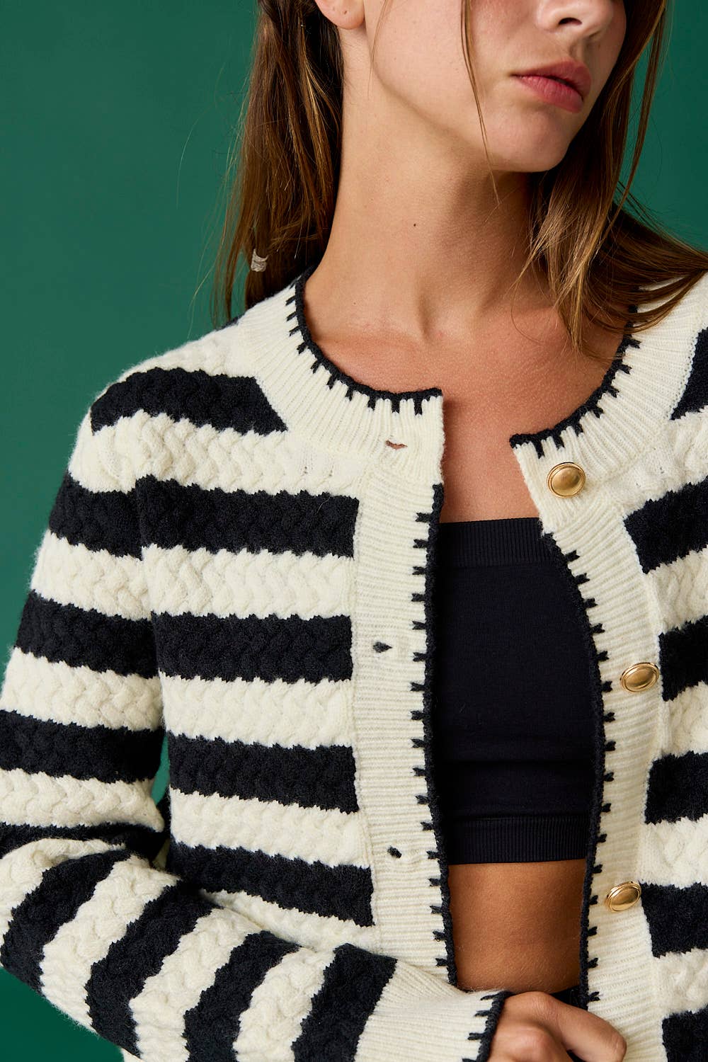 PC18520 - Mia Striped Cardigan: Black/White
