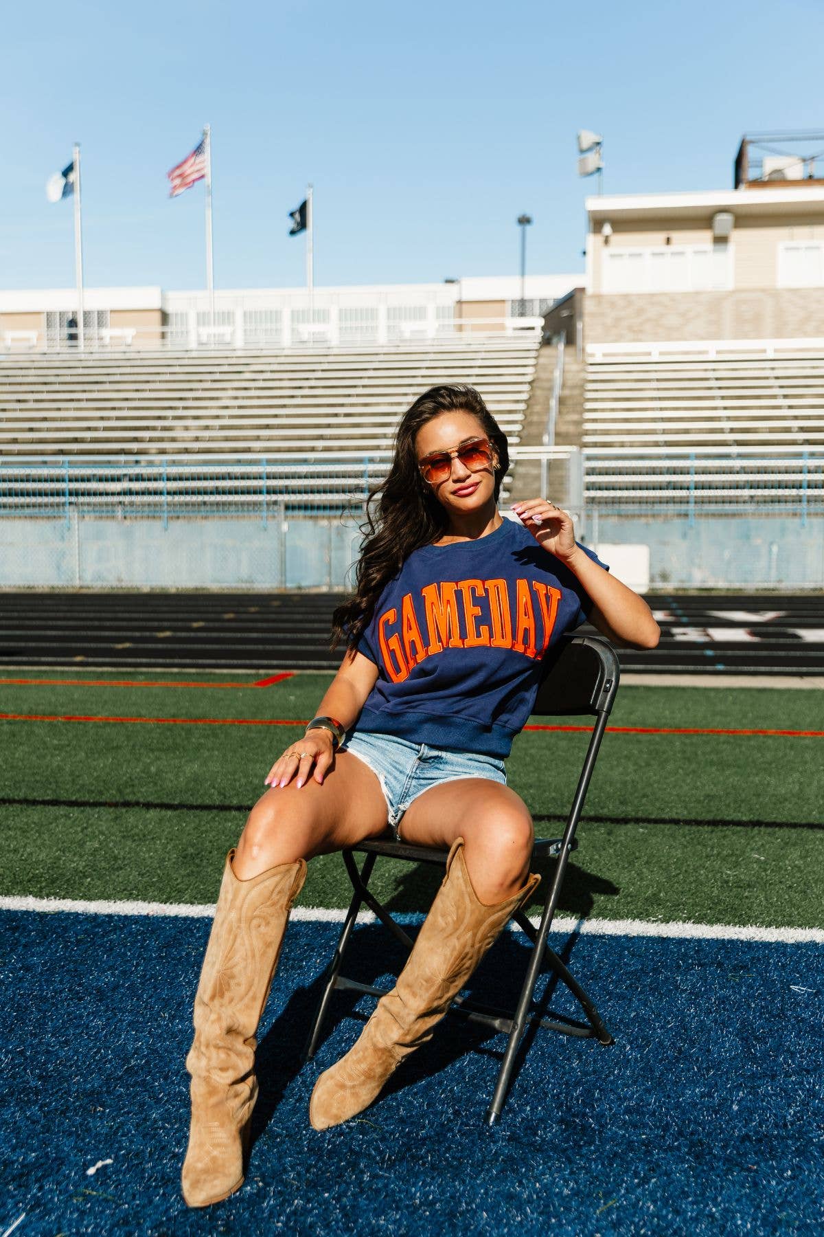 Navy & Orange Game Day Short Sleeve Sweatshirt