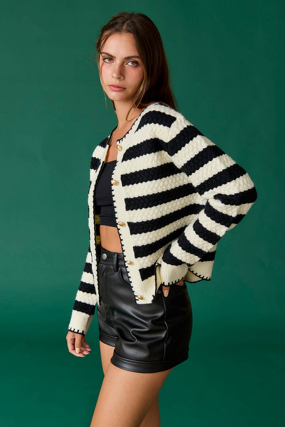 PC18520 - Mia Striped Cardigan: Black/White