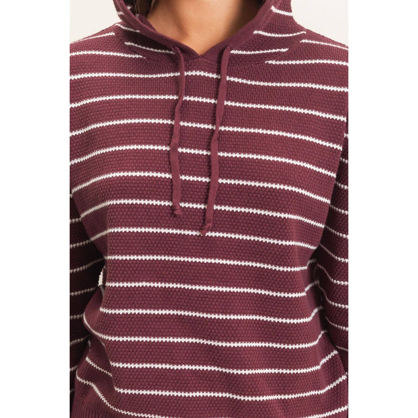 Striped Hooded Sweater: DARK CHERRY