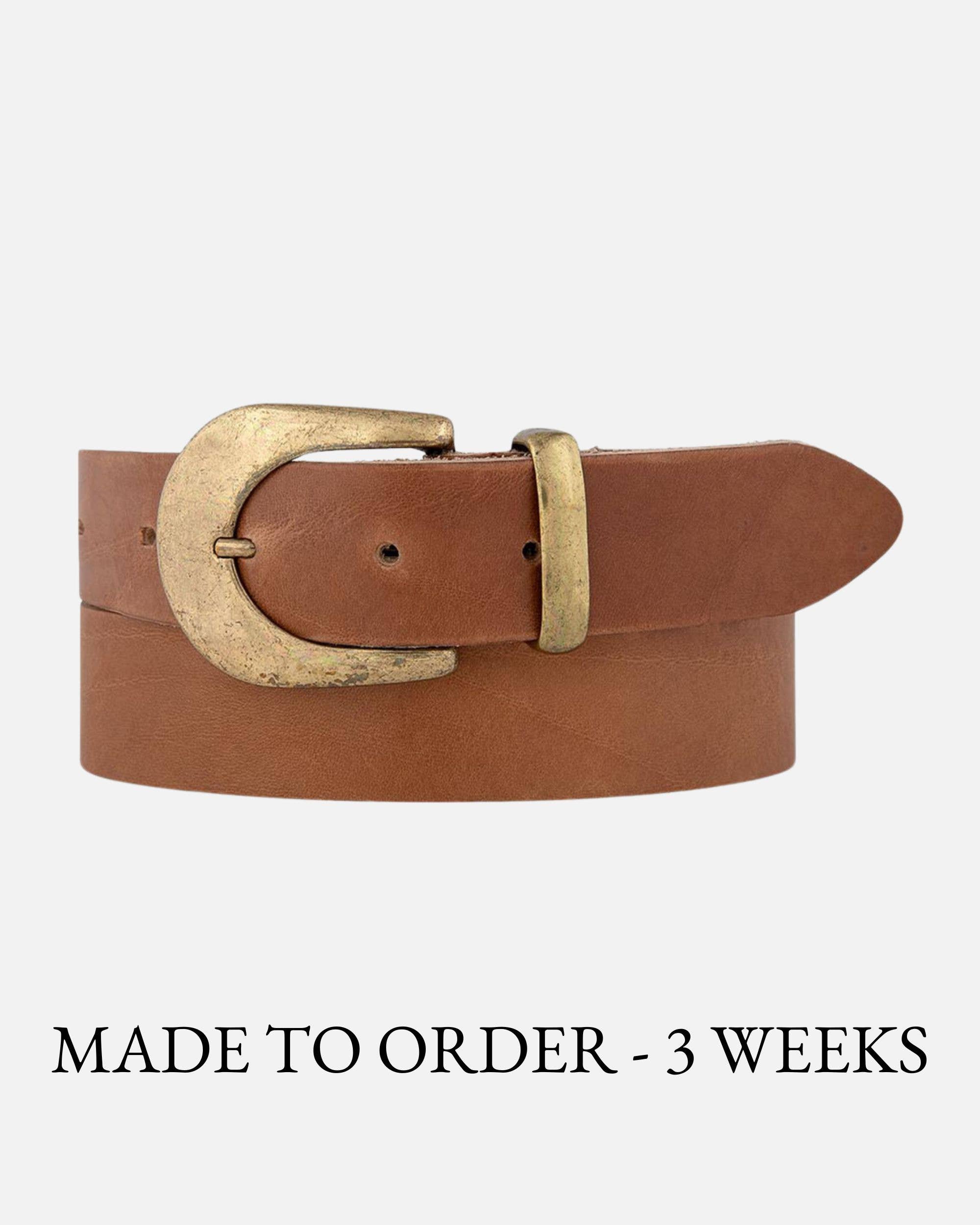 MADE TO ORDER Andrea |  Gold Buckle Leather Belt Women: Wine