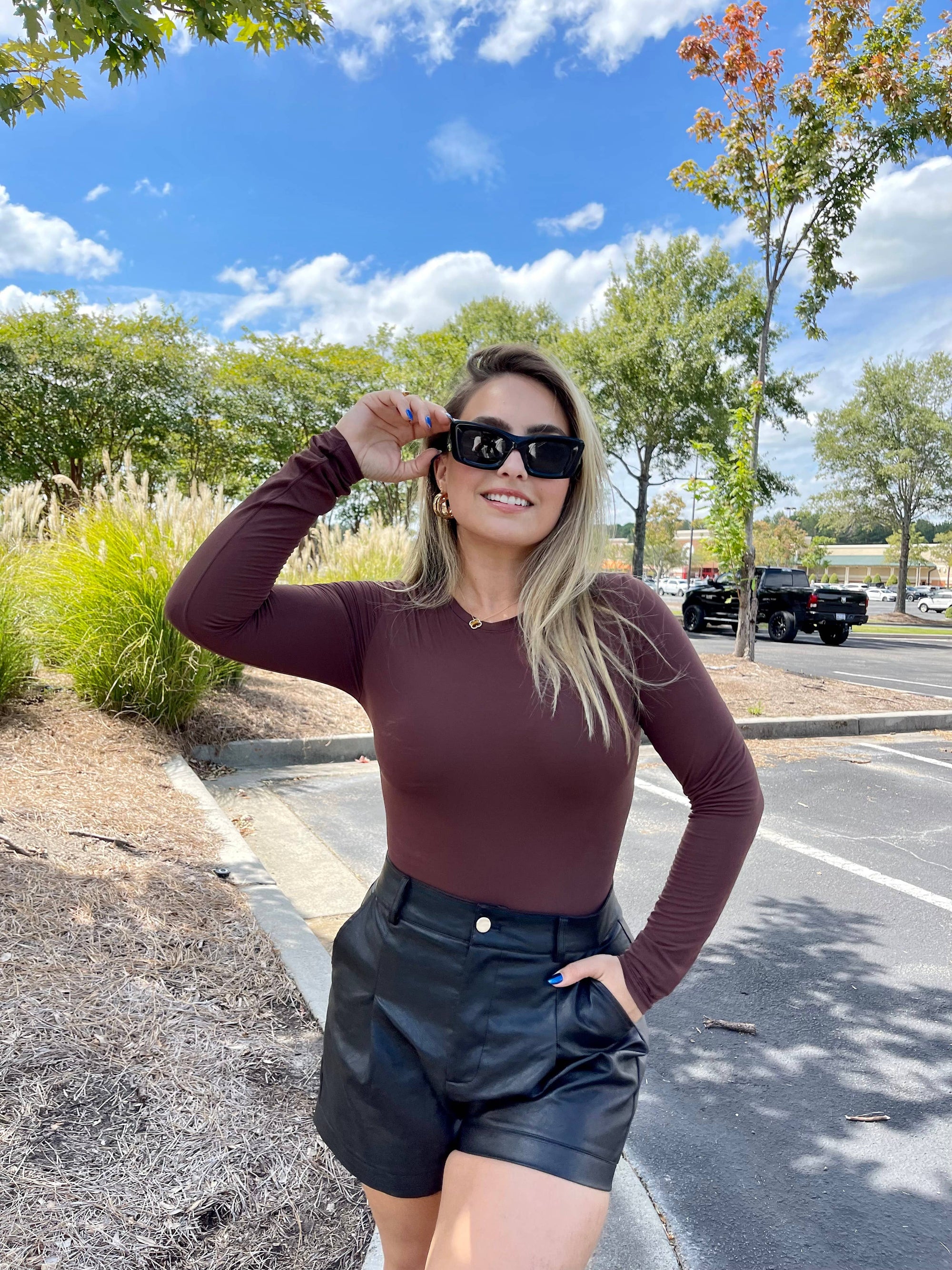 SHAPERX Long Sleeve Bodysuit Crew Neck