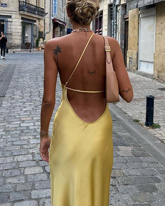 Sexy Slim Slanted Shoulder Backless Multicolor Dress
