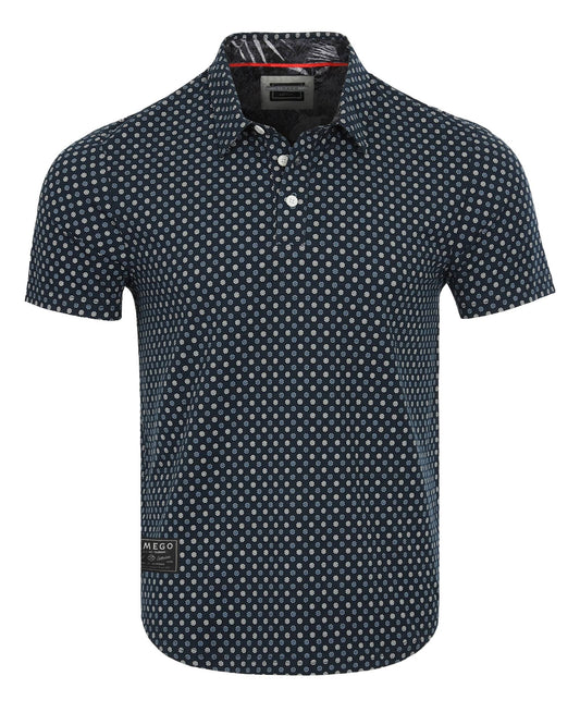 Men's Short Sleeve Polo Neck Stretch Casual Golf Work Shirt: Navy Dot
