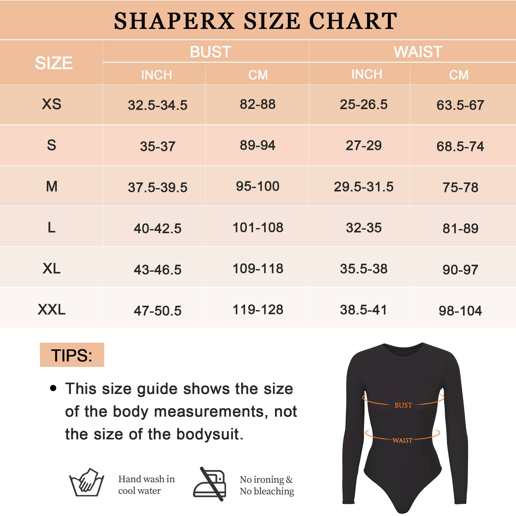 SHAPERX Long Sleeve Bodysuit Crew Neck