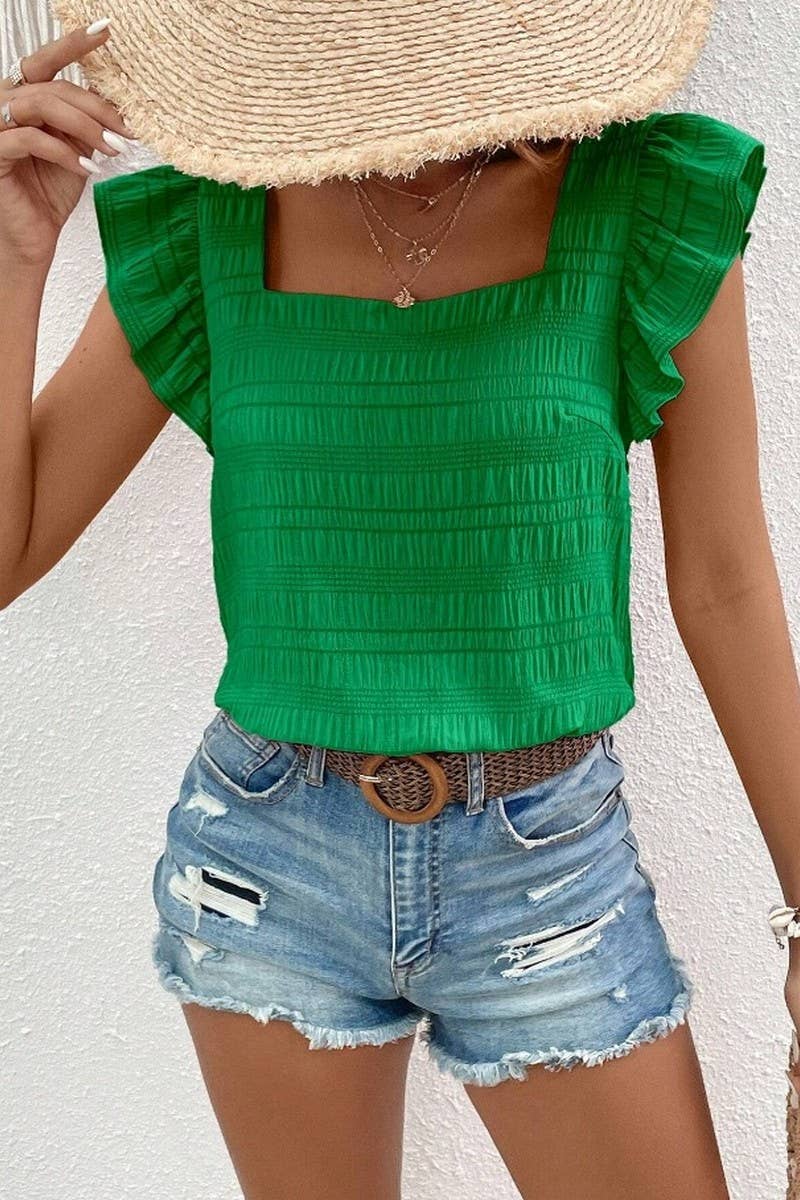 RUFFLED BLOUSE TOP: Green