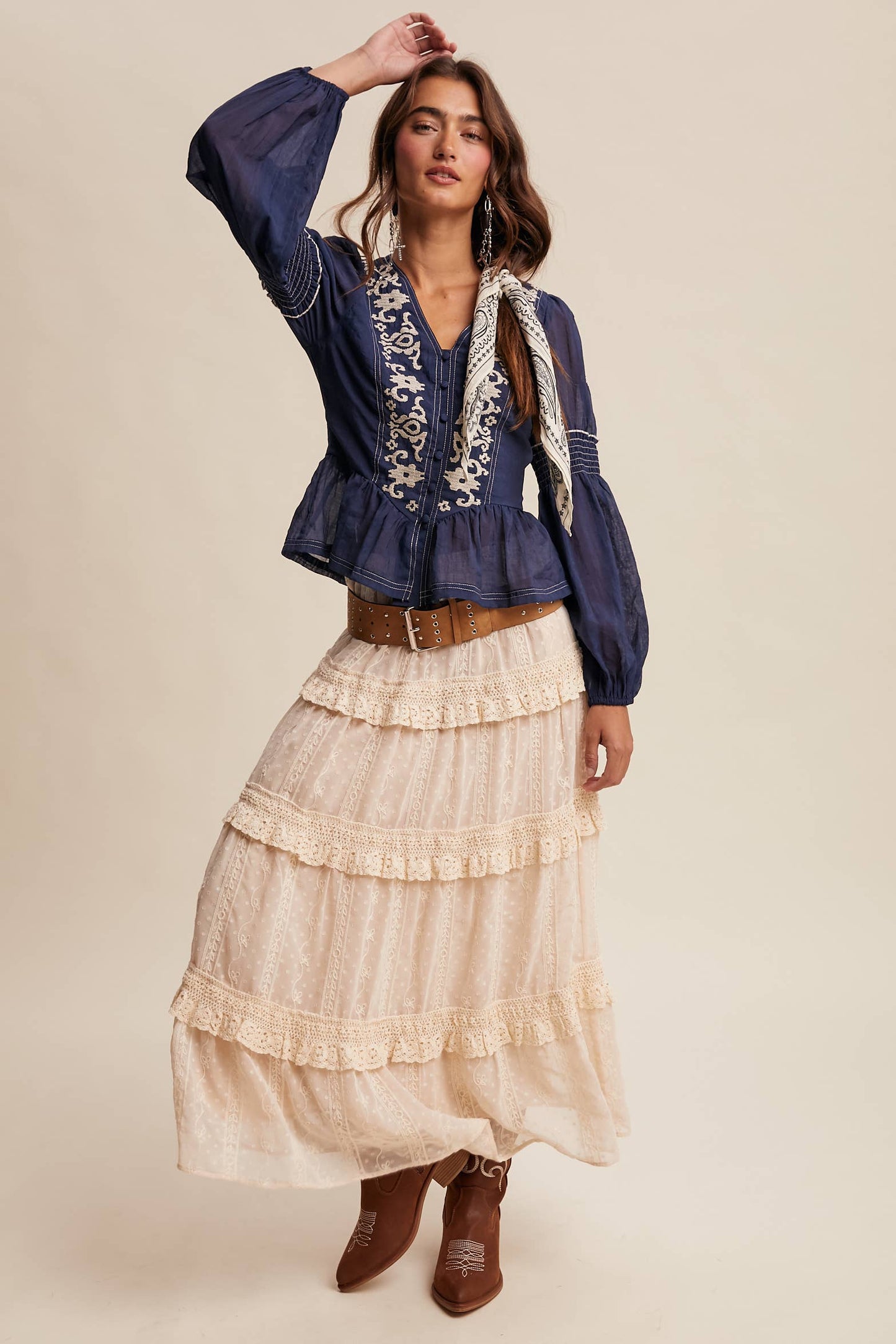 Embroidered Peplum Blouse