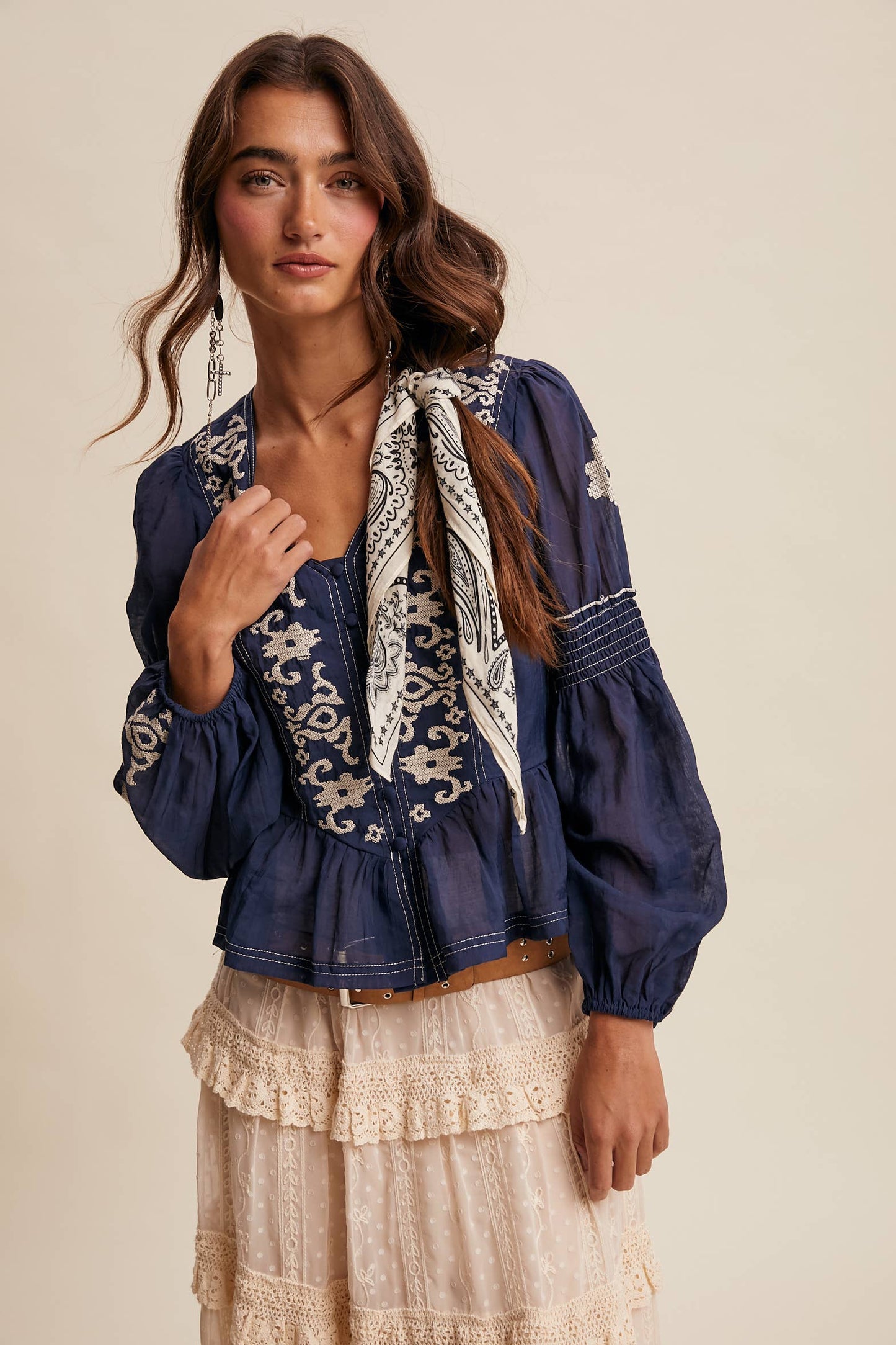 Embroidered Peplum Blouse